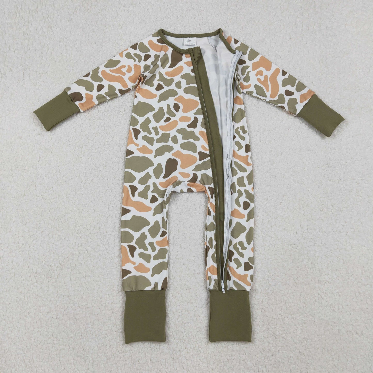 LR2578 hunting light green camo zipper long sleeve boys romper