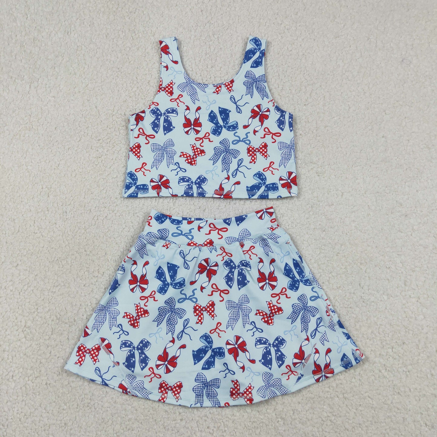 GSD3874 yoga July 4th Bows Sleeveless Skorts Girls Set