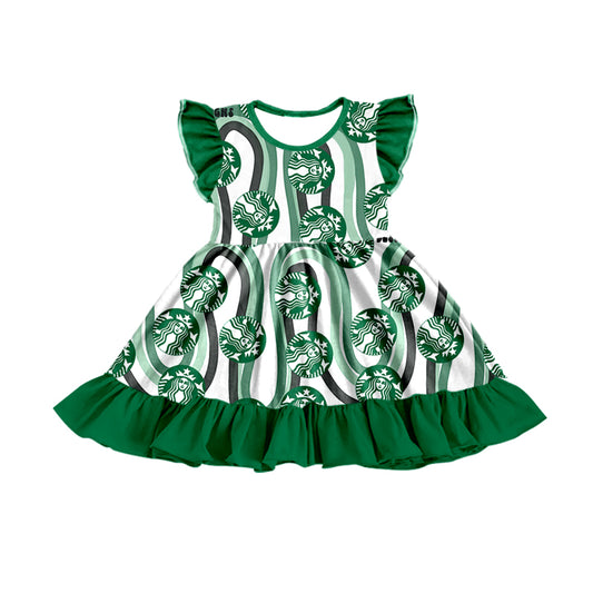 Preorder Coffee Green Flutter Sleeve Girls Dress