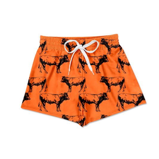 custom S Western cow brown boys shorts