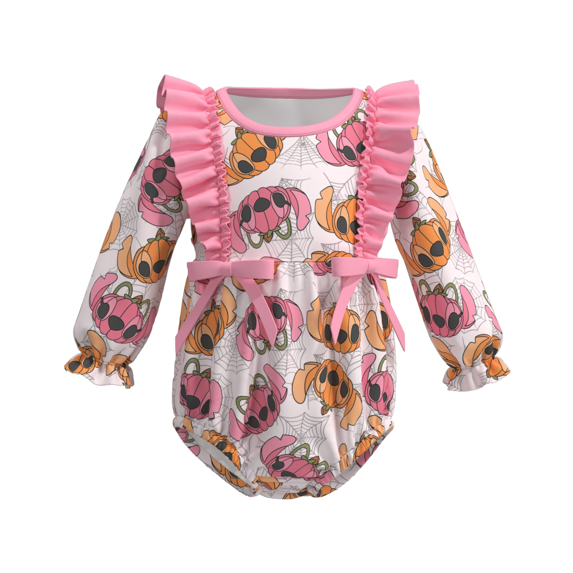 custom style Halloween cartoon animals pumpkin bows pink long sleeve girls romper
