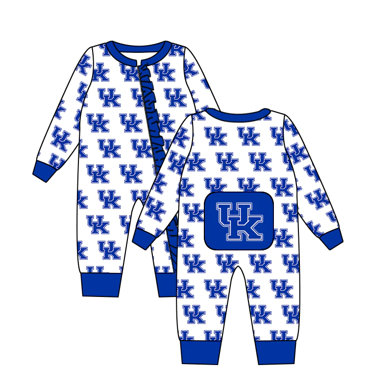 custom S team U blue long sleeve boys romper