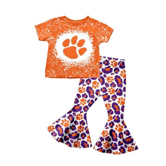 custom S 9.16 Orange short sleeve purple leopard pants girls set