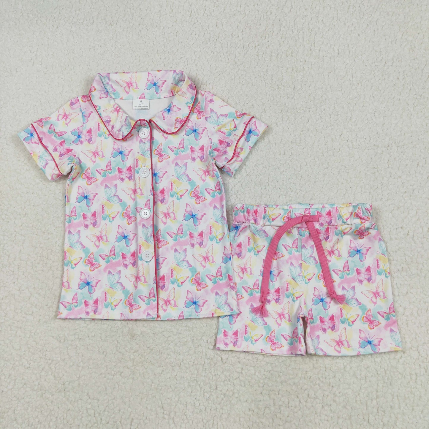 GSSO2601 colorful butterfly pink short sleeve shorts Summer girls pajamas