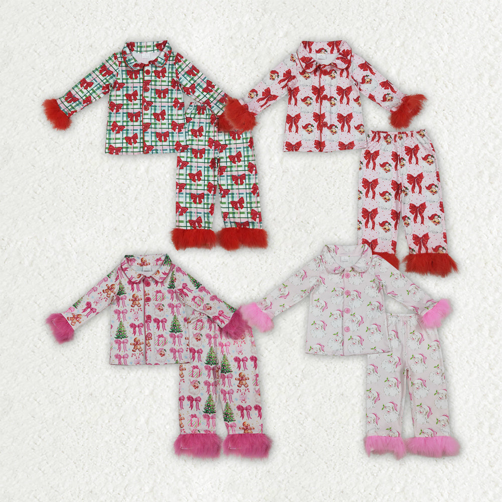 Christmas Bows style fur girls pajamas RTS sibling clothes