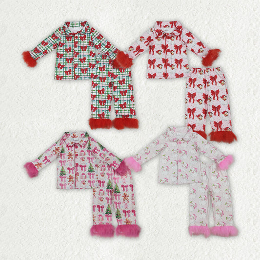 Christmas Bows style fur girls pajamas RTS sibling clothes
