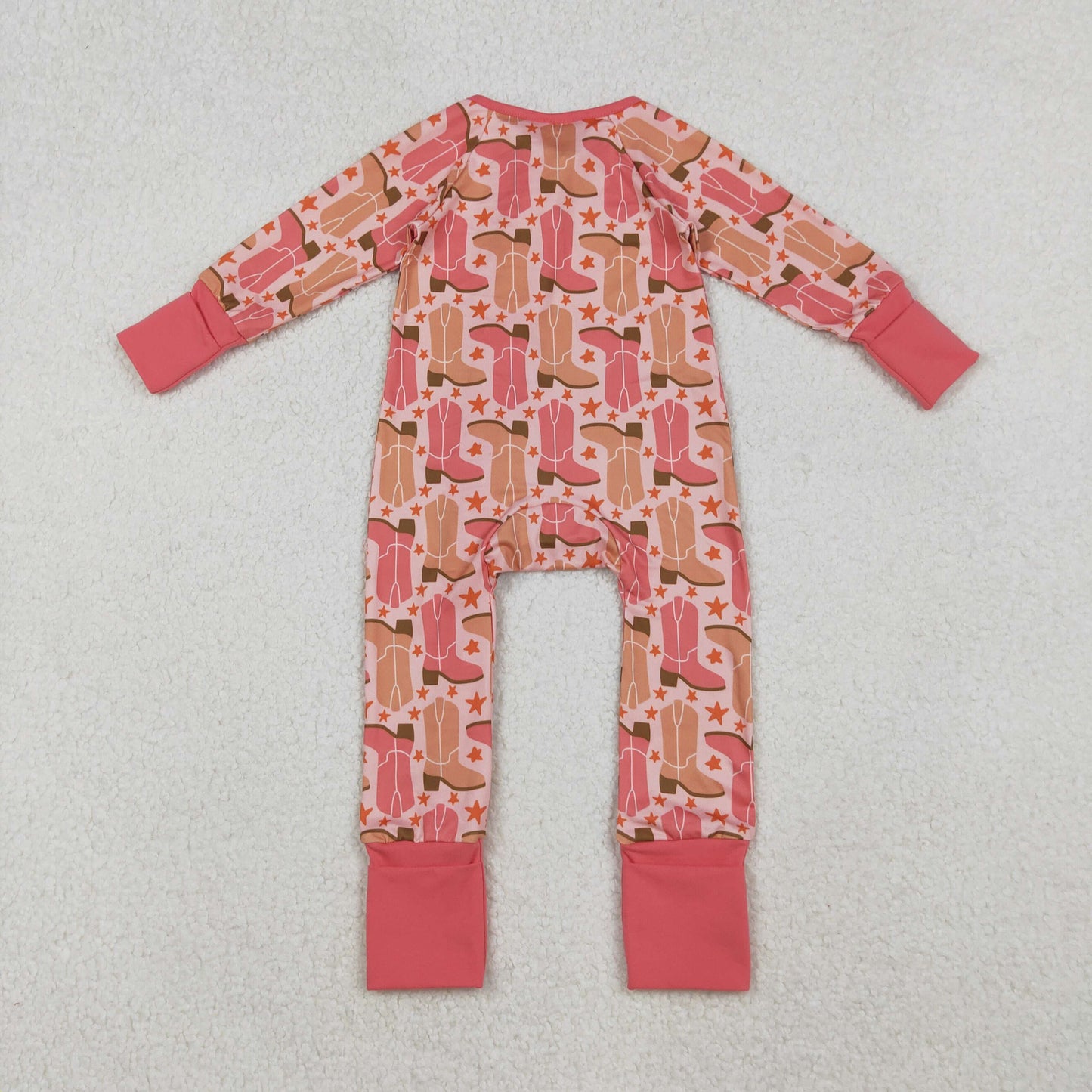 LR2733 Western boots star pink khaki zipper long sleeve girls romper