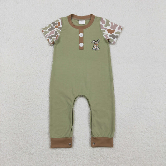 embroidery SR3258 Easter bunny rabbit camo short sleeve boys romper