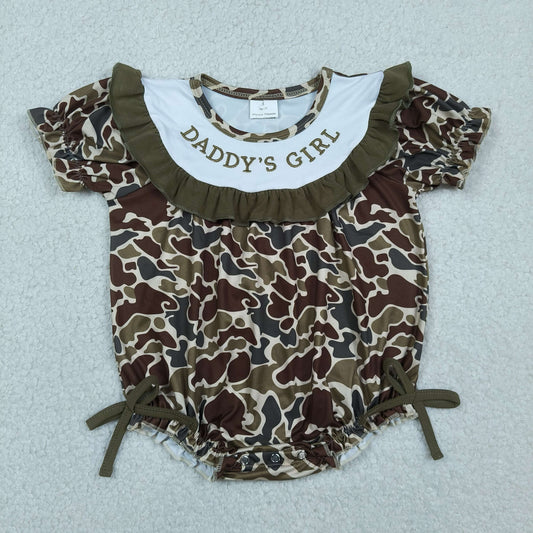 Embroidery SR3919 Daddy's Girl Camo Short Sleeve Girls Romper