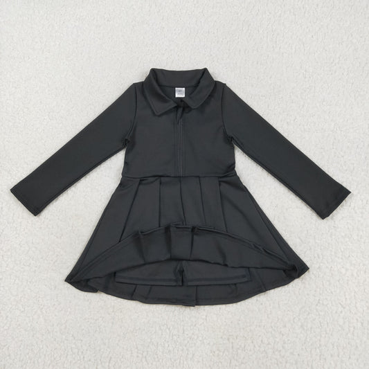 GLD1150 yoga black zipper long sleeve girls dress
