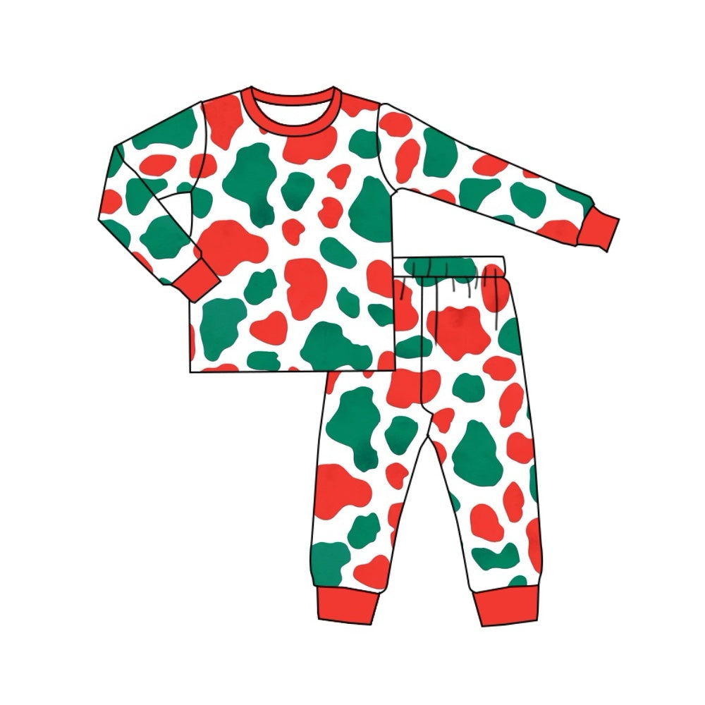 preorder BLP1015 Christmas green red cow print long sleeve pants boys pajamas