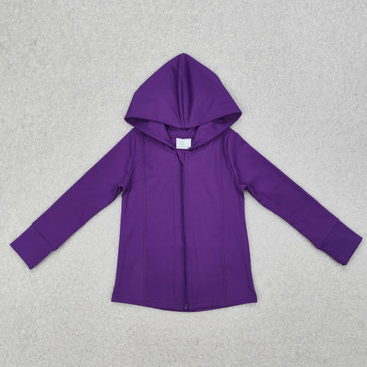 GT0807 yoga purple zipper long sleeve hoodie girls coat