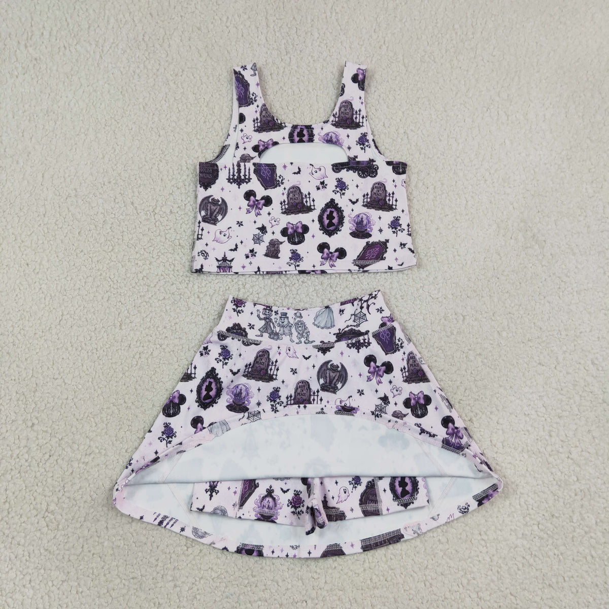 GSD4289 Yoga Halloween Purple Sleeveless Skorts Girls Set