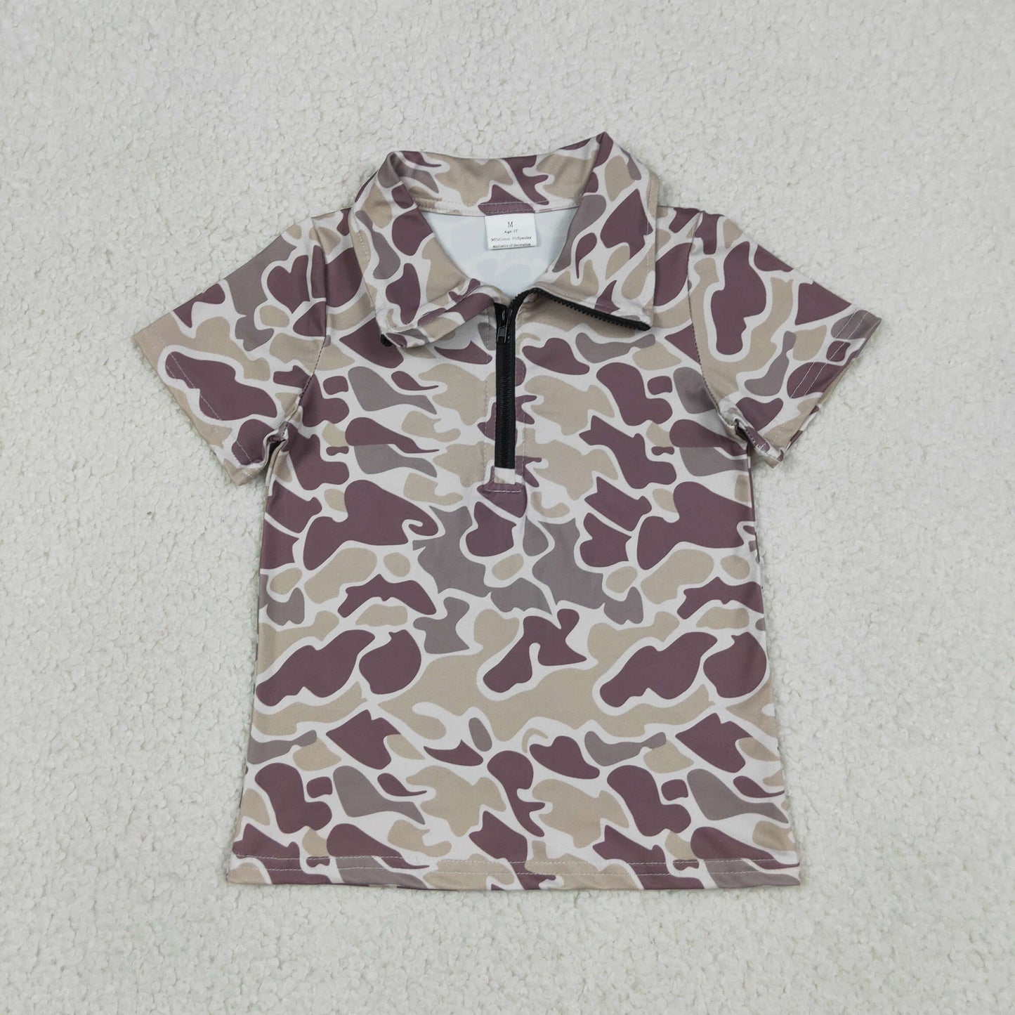 BT1727 Hunting Camo Zipper Short Sleeve Boys Top