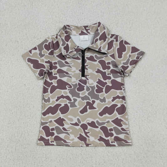 BT1727 Hunting Camo Zipper Short Sleeve Boys Top