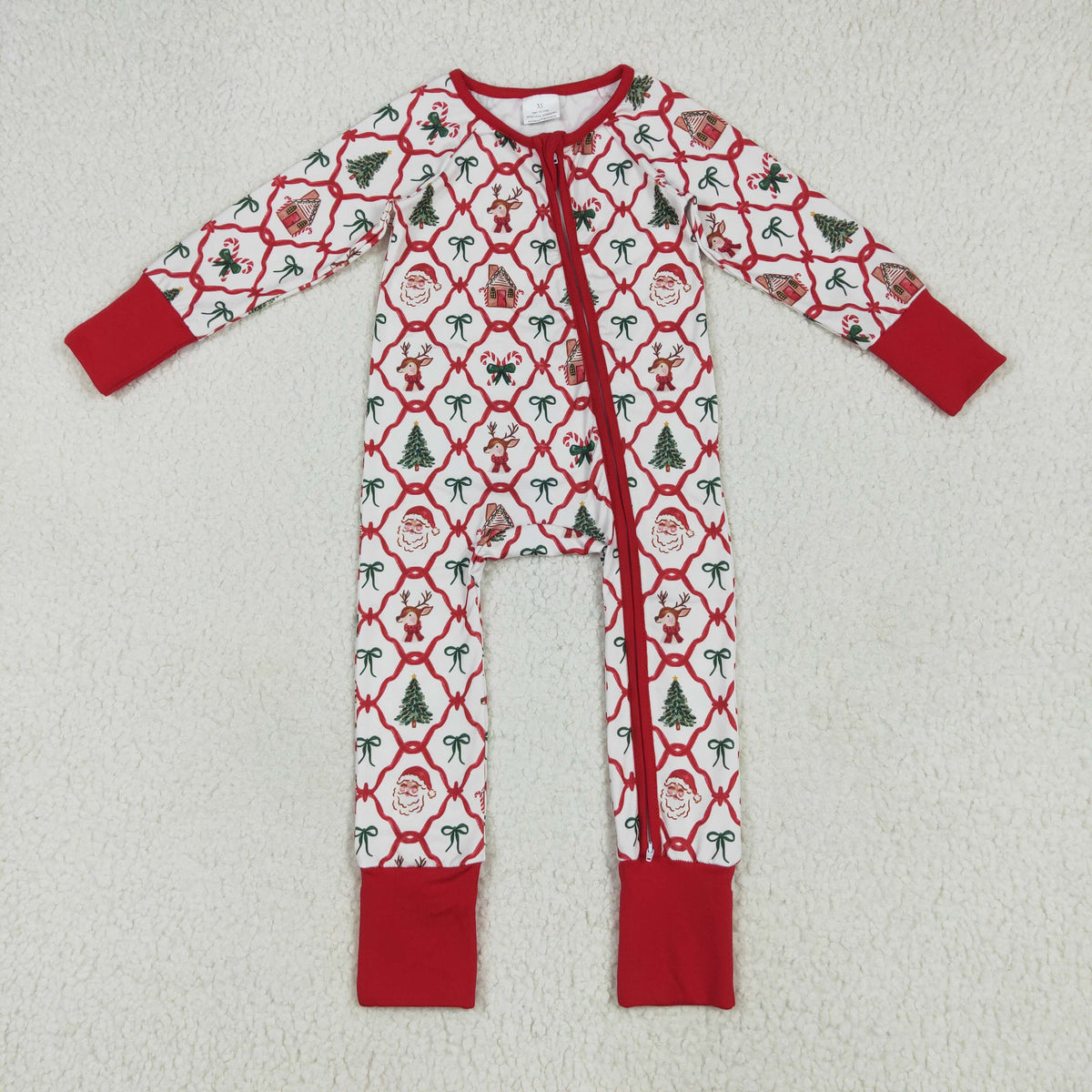 Christmas gingerbread house Santa bows red pajamas/romper RTS sibling clothes