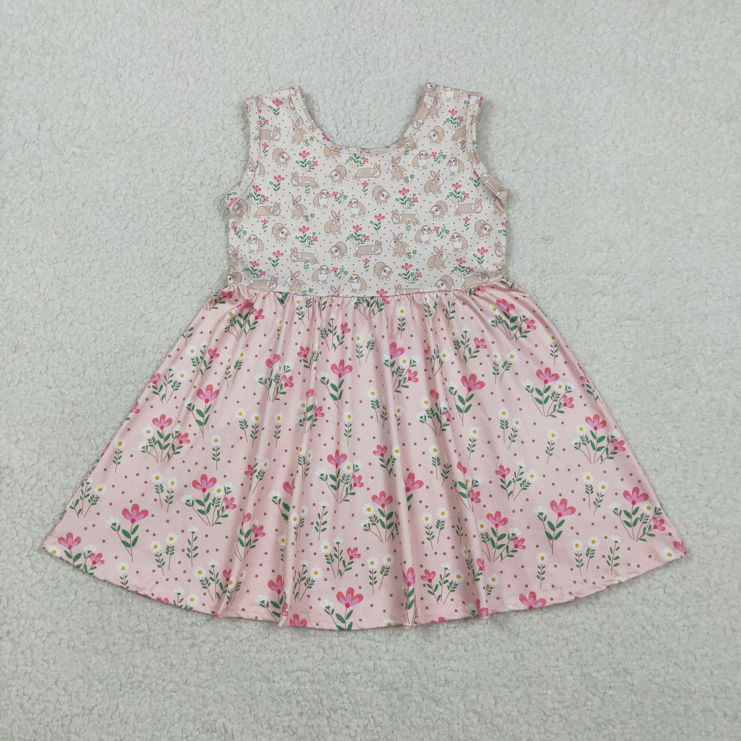 GSD2984 Easter rabbit bunny flowers sleeveless girls dress