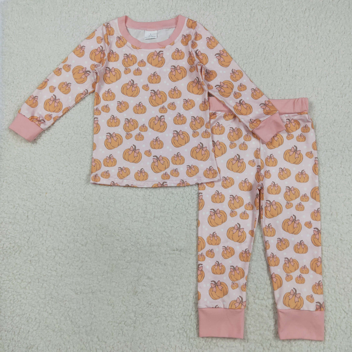 GLP2416 orange pumpkin bows pink long sleeve pants girls pajamas