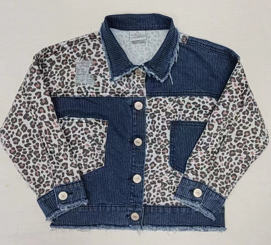 preorder GT0203 Leopard Blue Denim Kids Jacket