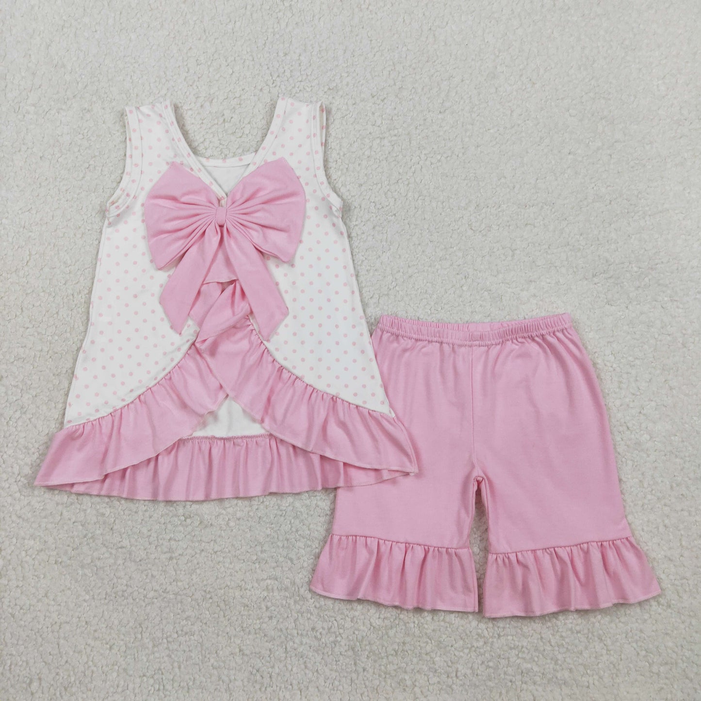 Embroidery GSSO2884 Golf Sleeveless With Bow Pink Shorts Girls Set