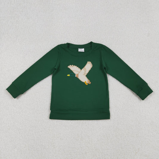 embroidery BT1334 hunting mallard duck green long sleeve boys top