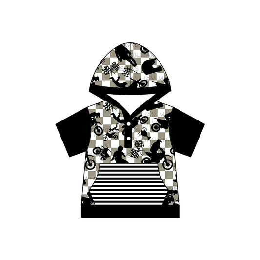 preorder BT0454 Biker Boy black pocket hoodie short sleeve boys pullover