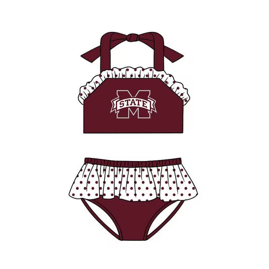 custom style STATE maroon girls swimsuits 2pcs moq 3