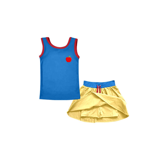Custom Moq 3 Cartoon Princess Blue Sleeveless Yellow Skirt With Shorts Girls Set