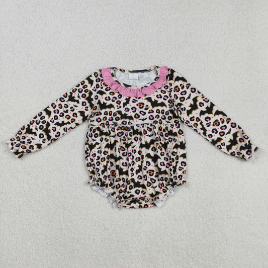 LR2473 Halloween bat leopard long sleeve girls romper