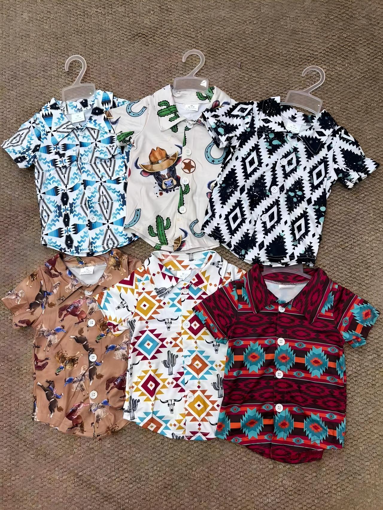 Western style short sleeve boys shirt boys top RTS Sibling  Clothes