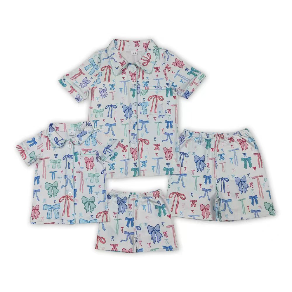 Mama and Me Colorful Bows Pajamas RTS Sibling Clothes