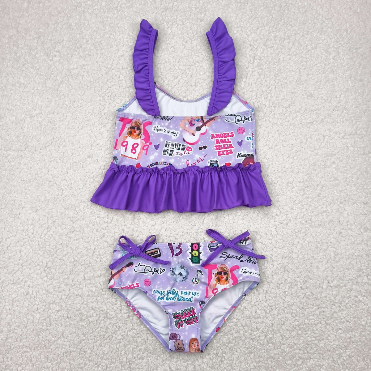 S0389 country singer TS purple flutter sleeve girls 2pcs swimsuits