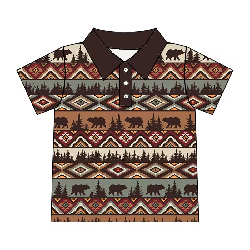 custom style Western bear Aztec short sleeve boys top