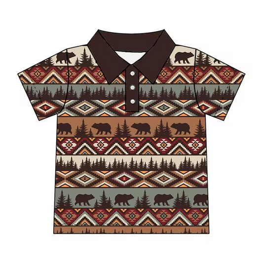 custom style Western bear Aztec short sleeve boys top