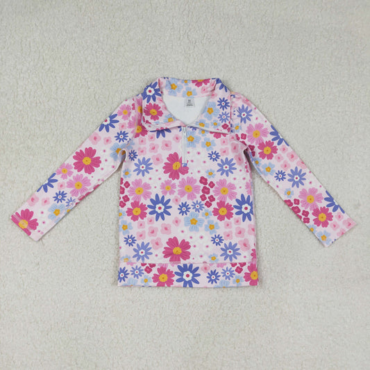 GT1373 yoga colorful bows hot pink zipper long sleeve girls top