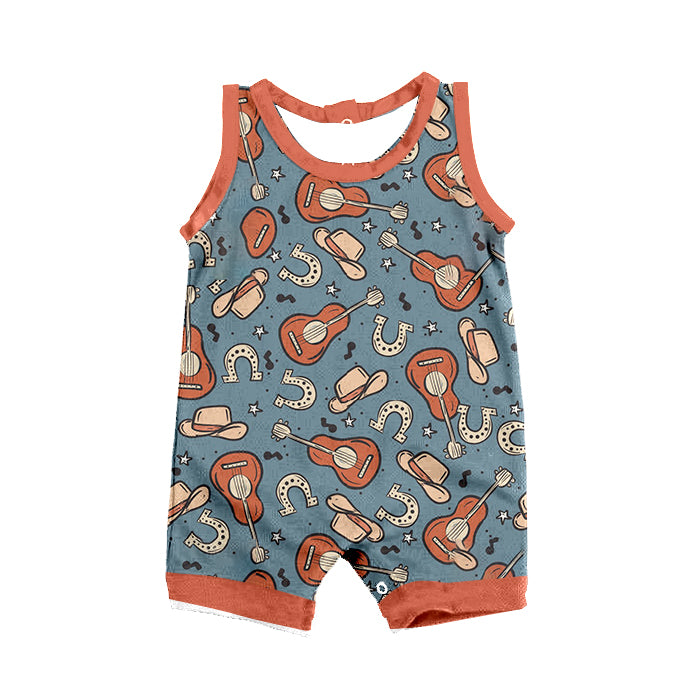 preorder SR0750 Western Hat Horse Shoe Guitar Sleeveless Boys Romper