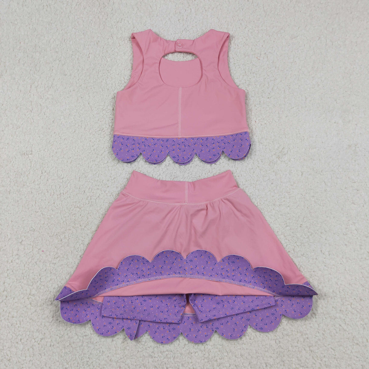 GSD3319 Yoga Solid Color Green Sleeveless Bows Skorts Girls Set