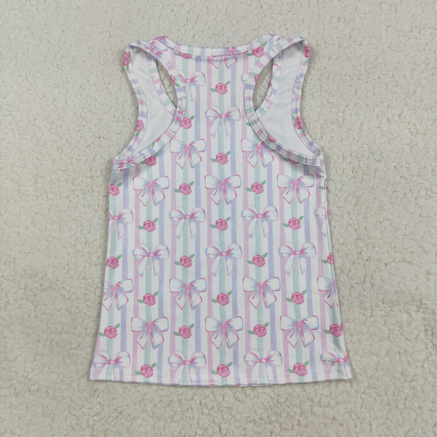 GT1014 yoga pink flowers bows striped sleeveless girls top