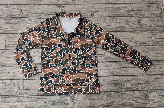 preorder GT0829 brown camo zipper pocket long sleeve adult women pullover