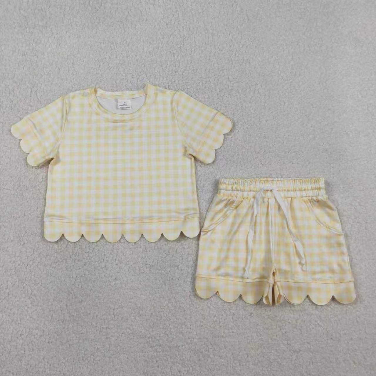 Checkered Scallop Short Sleeve Shorts Girls Set RTS Sibling Clothes