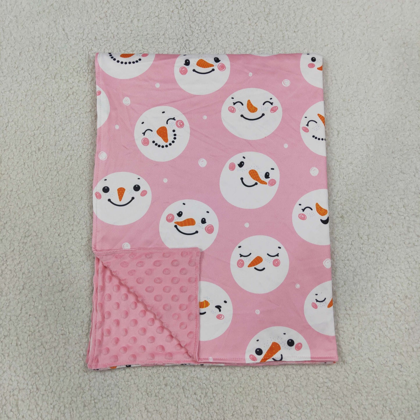 BL0266 Christmas Snowman Pink Baby Blanket