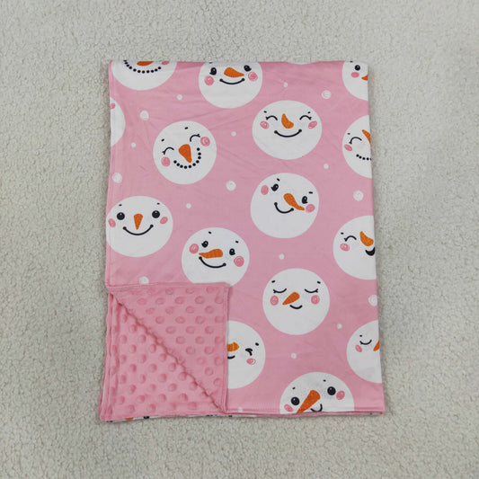 BL0266 Christmas Snowman Pink Baby Blanket