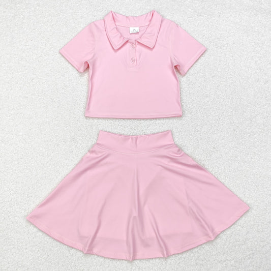 GSD1393 pink short sleeve skirt girls set Active Wear Athletic