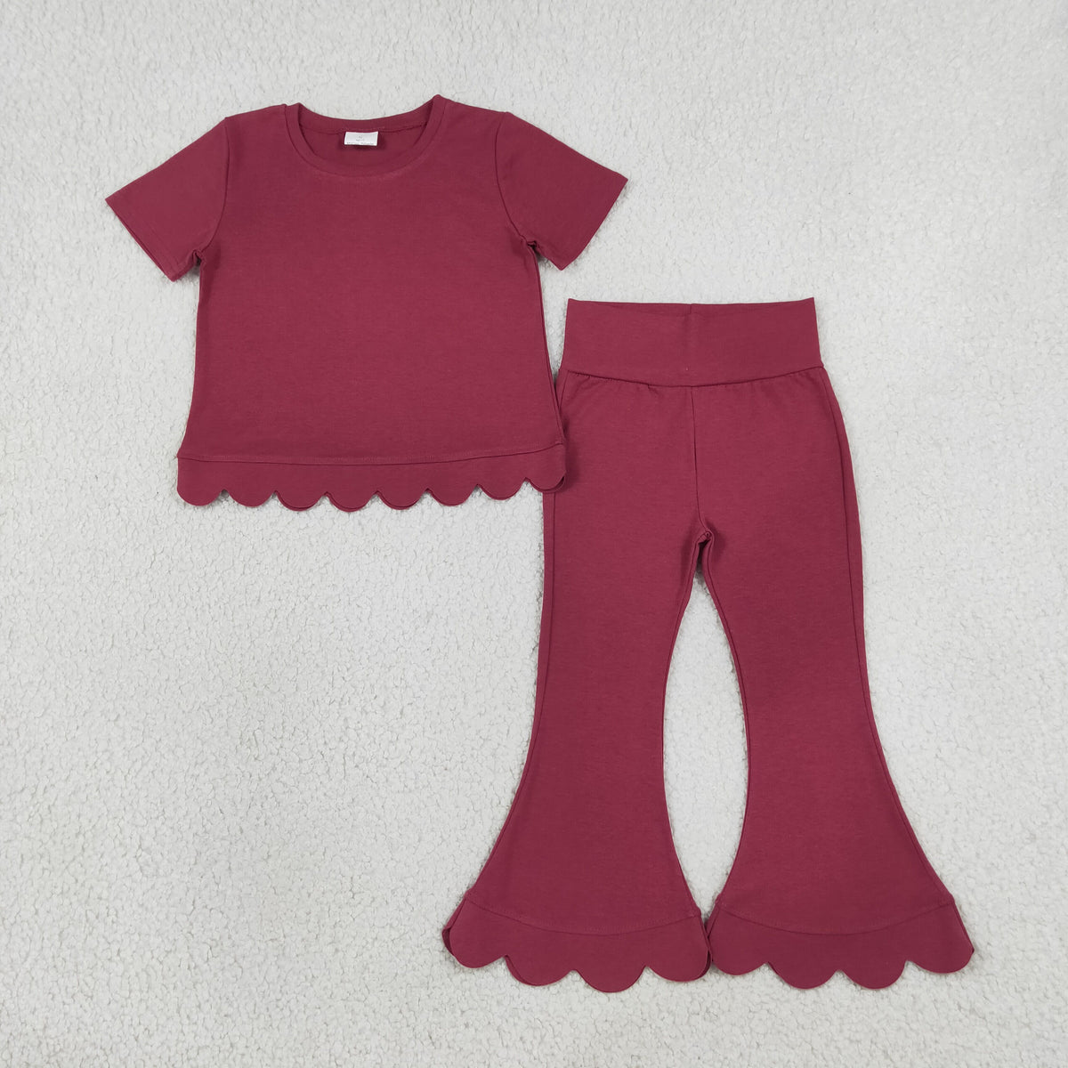 GLP3310  Scallop Maroon Long Sleeve Pants Girls Set