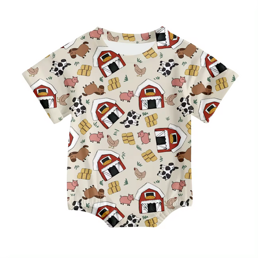 Custom farm house chick pig short sleeve baby romper
