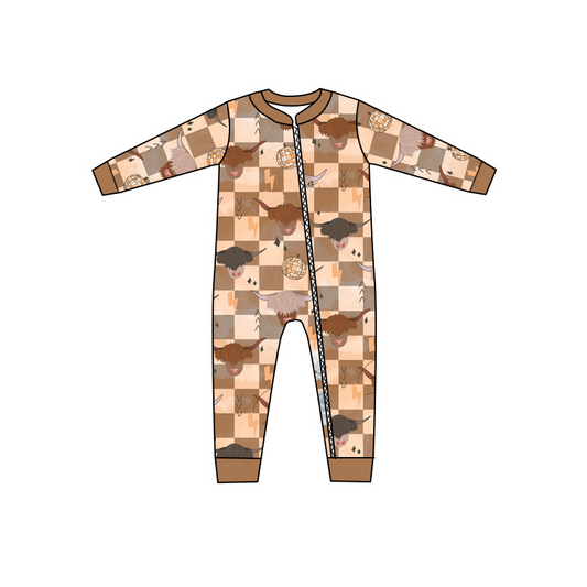 custom S 9.15 Highland cow long sleeve kids romper