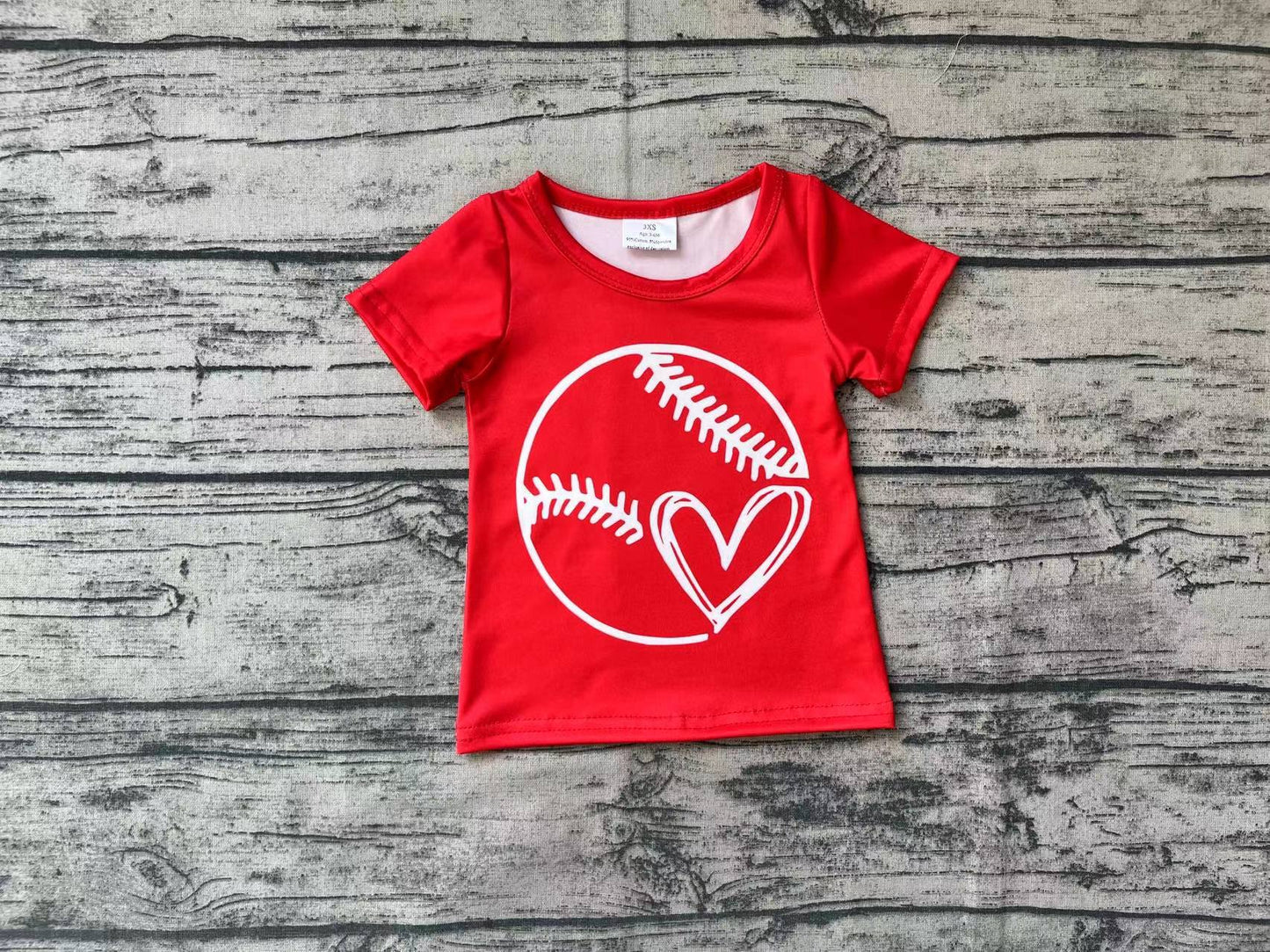 preorder GBO0244 Valentine's Day Baseball Heart Red Short Sleeve Pink Heart Girls Bummies Set