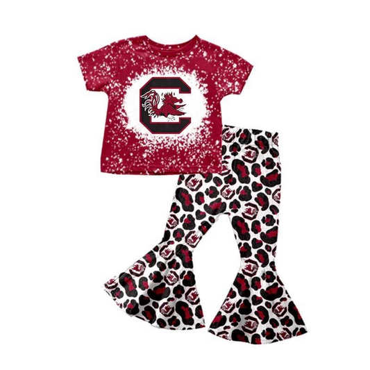 custom S 9.16 Red short sleeve red leopard pants girls set