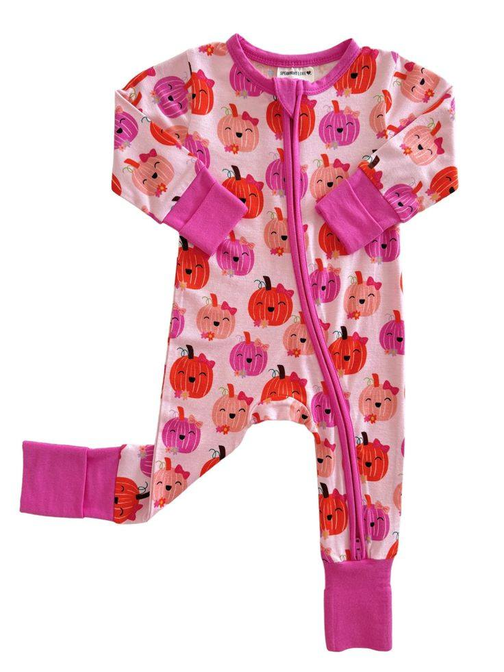 preorder LR1629 cute pumpkin hot pink zipper long sleeve girls romper