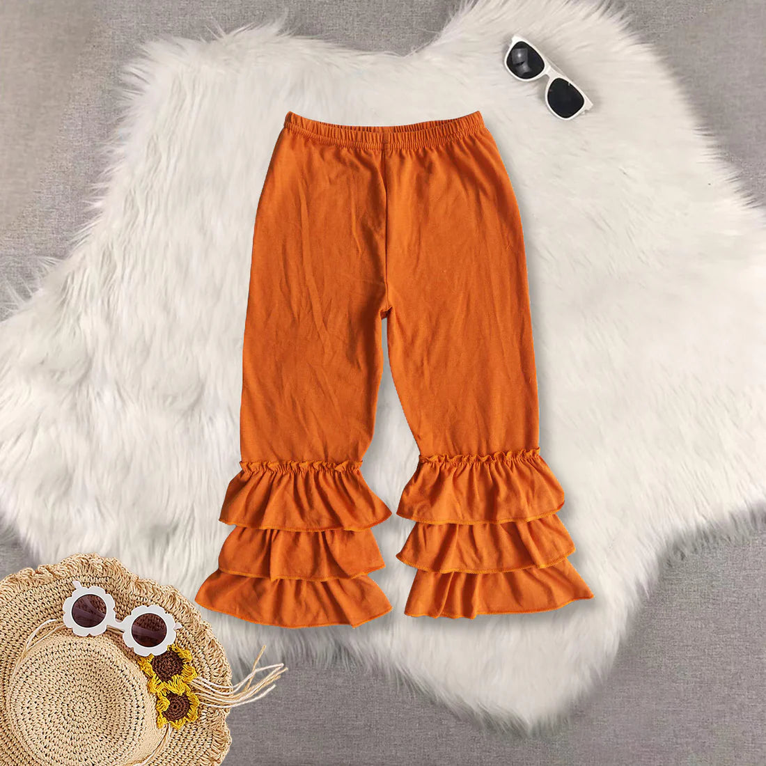 cotton solid color ruffles girls pants RTS Sibling Clothes